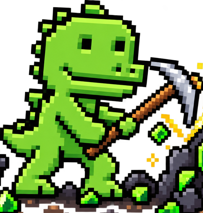 DIGSAURS pixel dino swinging a pickaxe